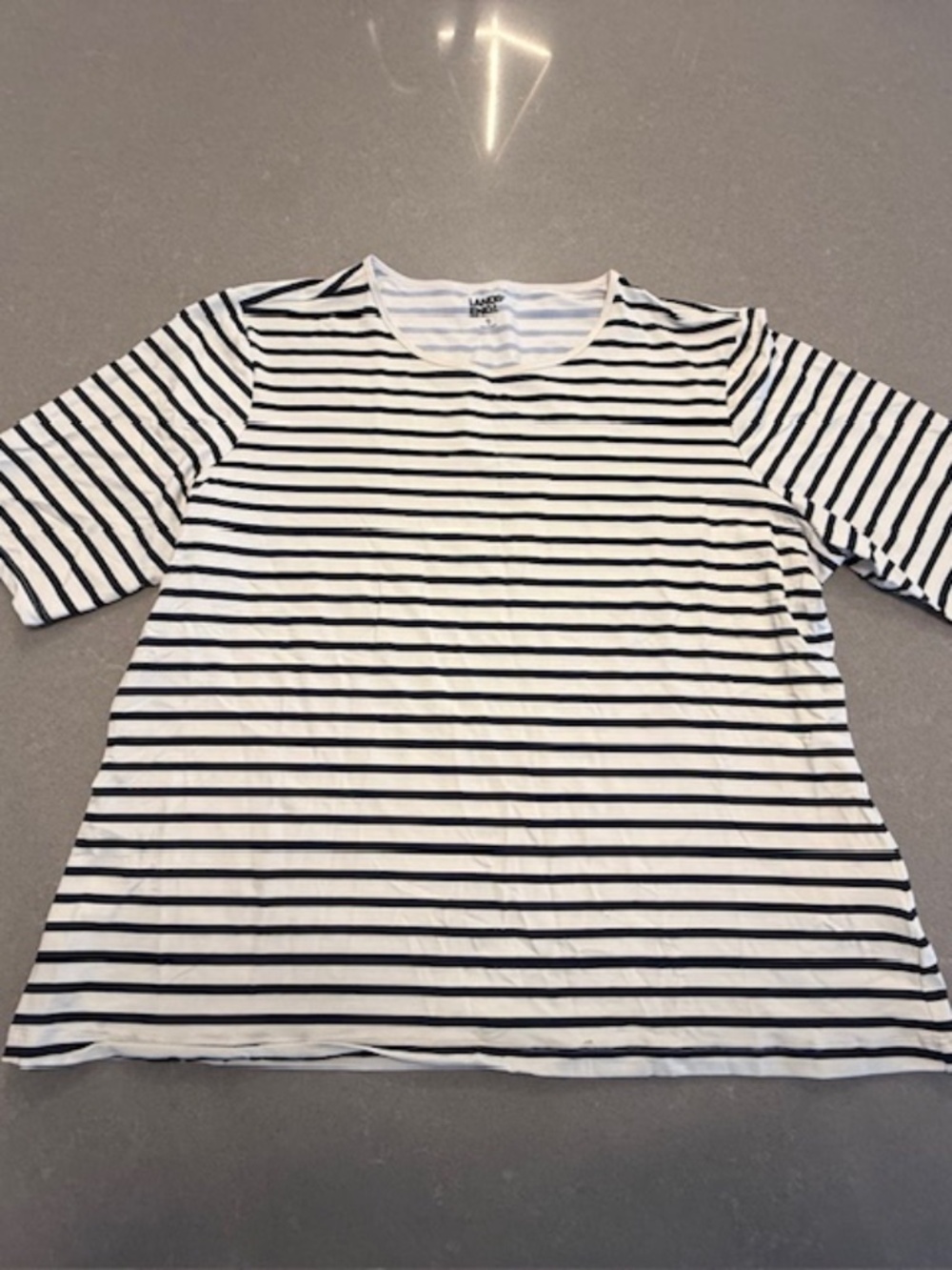 Women's Lands' End Swimsuit XL Short Sleeve Rashguard Top Navy & White Stripe